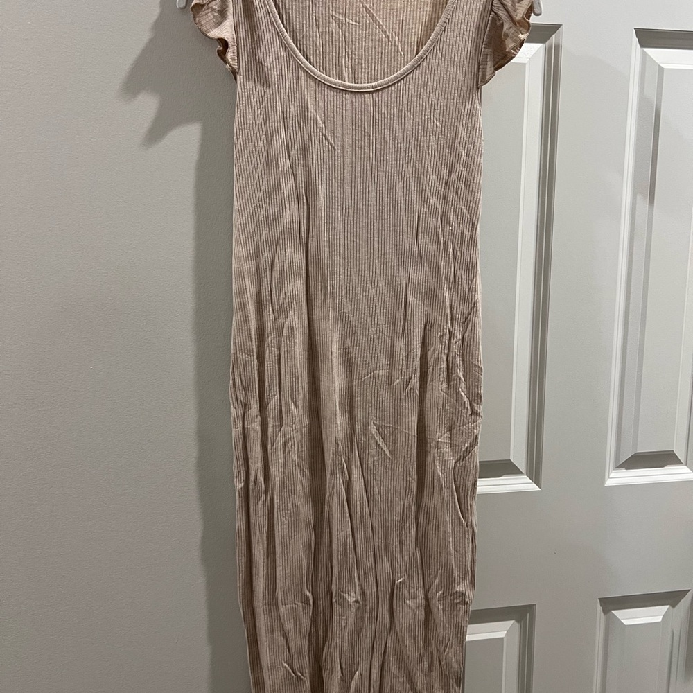 Pinkblush Tan Maxi Dress with Ruffle Sleeves